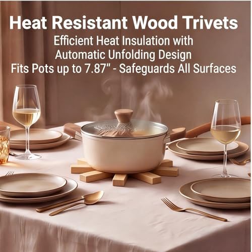 Wooden Trivets 7.8" Hot Pot Holder Wooden Tree Coaster Brown, Set view 3