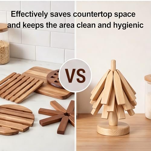 Wooden Trivets 7.8" Hot Pot Holder Wooden Tree Coaster Brown, Set view 2