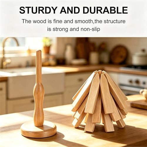 Wooden Trivets 7.8" Hot Pot Holder Wooden Tree Coaster Brown, Set view 4