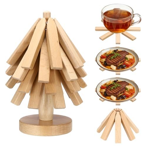 Wooden Trivets 7.8" Hot Pot Holder Wooden Tree Coaster Brown, Set — PATIKIL