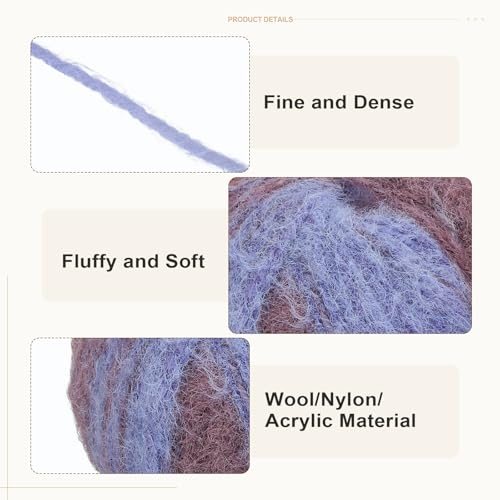 Wool Acrylic Blend Long Pile Yarn 2 Skeins Blue Coffee Gray, Mohair Yarn view 3