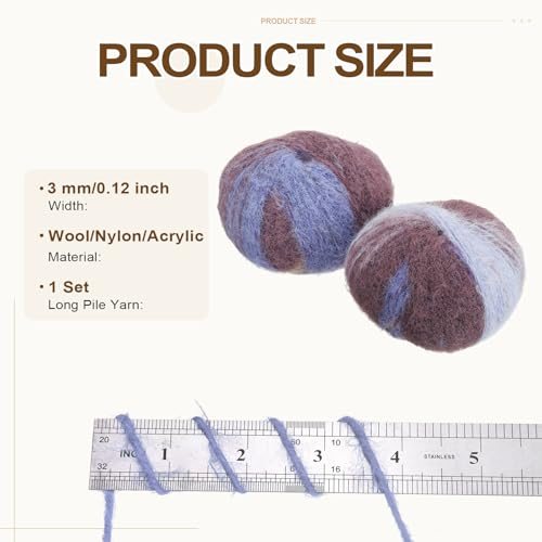 Wool Acrylic Blend Long Pile Yarn 2 Skeins Blue Coffee Gray, Mohair Yarn view 2