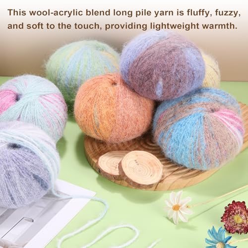 Wool Acrylic Blend Long Pile Yarn 2 Skeins Blue Coffee Gray, Mohair Yarn view 4