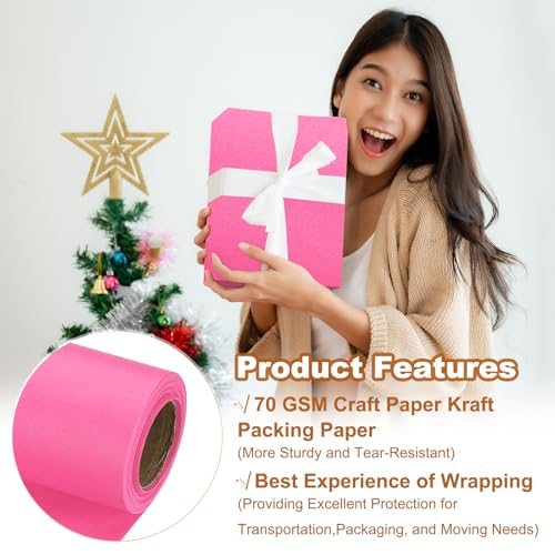 Wrapping Paper, 12" x 300"(25') 70 GSM Craft Paper Roll Kraft Packing view 3