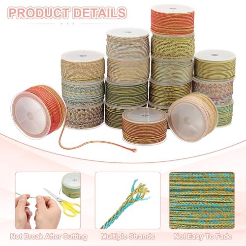 x 2.5 mm Braided Cord, Metallic Bracelet Knotting Macrame Cord Braiding view 3