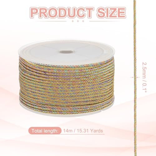 x 2.5 mm Braided Cord, Metallic Bracelet Knotting Macrame Cord Braiding view 2