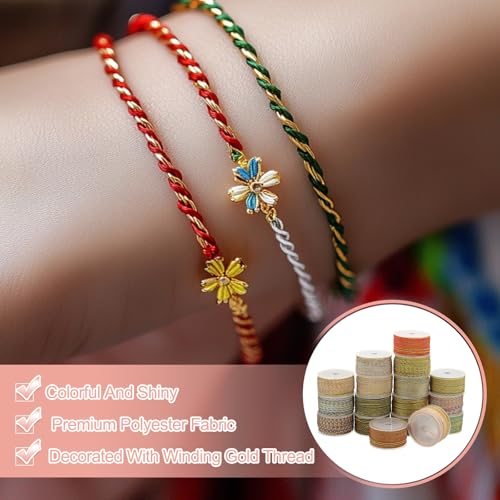 x 2.5 mm Braided Cord, Metallic Bracelet Knotting Macrame Cord Braiding view 4