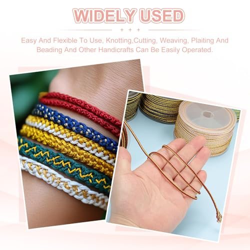 x 2.5 mm Braided Cord, Metallic Bracelet Knotting Macrame Cord Braiding view 5