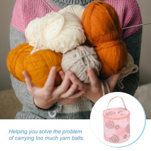 Yarn Storage Bag Portable Crochet Knitting Bag Case Pink Flower view 5
